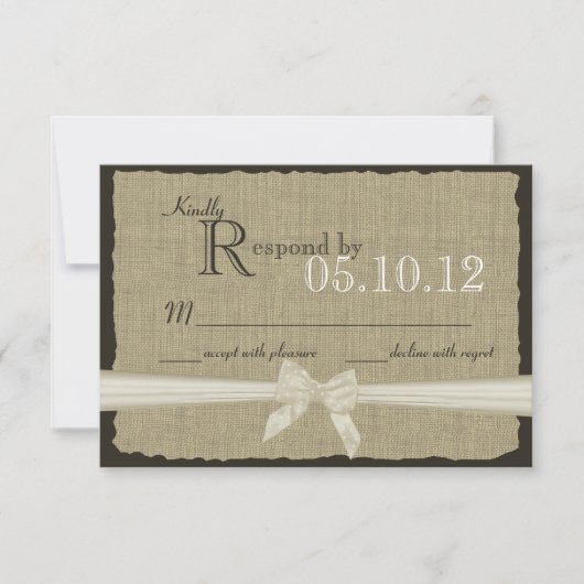 Cartons Réponse Rustic Bow et Burlap Mariage (Devant)