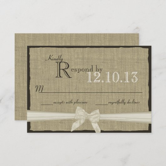 Cartons Réponse Rustic Bow et Burlap Mariage (Devant / Derrière)