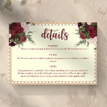 Rustic Burgundy Floral Wedding Details Card