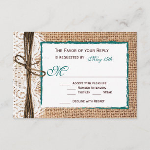 Cartons Réponse Rustic Country Burlap Dentelle Mariage Turquoise C