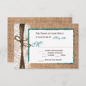 Cartons Réponse Rustic Country Burlap Dentelle Mariage Turquoise C (Devant / Derrière)