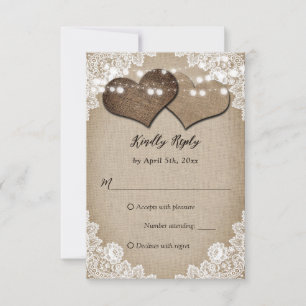 Cartons Réponse Rustic Country Burlap Hearts Floral Lace Mariage