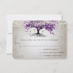 Cartons Réponse Rustic Country Luxe Purple Heart Mariage feuille