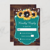Cartons Réponse Rustic Country Turquoise Mariage de tournesol en b (Devant / Derrière)