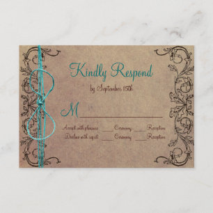 Cartons Réponse Rustic Country Vintage Turquoise Mariage Brown RSV