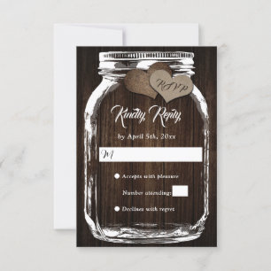 Cartons Réponse Rustic Country Wood Hearts Mason Jar Wedding Weddi