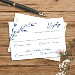 Cartons Réponse Rustic Elegant Fleur sauvage bleu marine Mariage<br><div class="desc">Cette belle carte de réponse mariage rustique présente un arrière - plan blanc classique avec des fleurs sauvages bleu marine dessinés à la main et une typographie élégante. C'est le design parfait pour un mariage rustique mais élégant ! Disponible en plusieurs couleurs...  voir la collection design pour plus d'articles.</div>