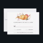 Cartons Réponse Rustic Fall Gold Floral Citrouille Mariage<br><div class="desc">Cette carte de mariage RSVP présente des fleurs d'aquarelle rustique et des citrouilles en orange brûlé,  or,  terre cuite,  bordeaux,  broussailleux avec l'herbe pampa beige et marron. Pour une personnalisation plus avancée de cette conception,  cliquez sur le lien "customiser plus loin". Des articles correspondants sont également disponibles.</div>