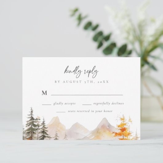 Cartons Réponse Rustic Fall Mountain Pine Forest Wedding (Debout devant)