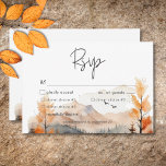 Cartons Réponse Rustic Fall Mountain Scene Dîner d'aquarelle<br><div class="desc">Echappez-vous à une retraite sereine en montagne avec votre carte de réponse mariage avec choix de dîner. Ce design exquis présente un tableau d'aquarelle époustouflant d'une montagne majestueuse, ses pentes drapées de pins luxuriants, reflétant leur beauté dans les eaux cristallines en contrebas. Les tons naturels doux du bronzage, du vert,...</div>
