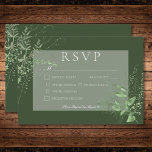 Cartons Réponse Rustic Fern Foliage Emerald Green Mariage<br><div class="desc">Présentant notre carte de réponse mariage enchanteresse avec choix de dîner, où l'élégance rencontre la nature en parfaite harmonie. Un cadre ovale doux et plumé, orné d'une végétation luxuriante, de lierre, de fougères, etc., magnifiquement dressé contre un arrière - plan vert émeraude foncé et fascinant. Découvrez l'essence d'une escapade romantique...</div>