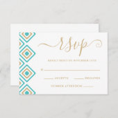 Cartons Réponse Rustic Fiesta Mariage Répondre Card Blue Diamond (Devant / Derrière)