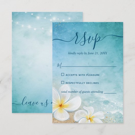 Cartons Réponse Rustic Floral Watercolor Elegant Beach Wedding (Devant / Derrière)