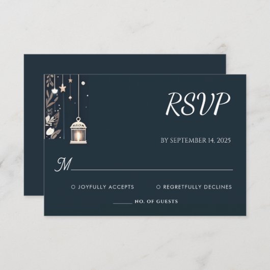 Cartons Réponse Rustic Forest Stars Neige brillant Mariage d'hiver (Devant / Derrière)