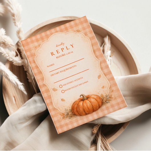 Cartons Réponse Rustic Gingham Pumpkin Fall Wedding