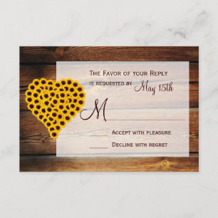 Cartons Réponse Rustic Grange Wood Sunflower Mariage de bouquet de
