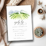 Cartons Réponse Rustic Green Dusky Blue Winery Mariage de vignoble<br><div class="desc">Rustic Watercolor Vineyard Theme Collection.- c'est un élégant script aquarelle Illustration de vignoble vert vif en couleur, avec le fond de la chaîne de montagnes bleu ciel. Idéal pour vos mariages et fêtes à destination Vineyard. Il est très facile de customiser, avec vos données personnelles. Si vous avez besoin d'un...</div>