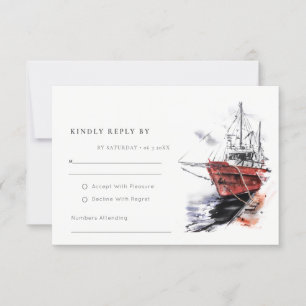 Cartons Réponse Rustic Harbour Yacht Sailboat Mariage aquarelle