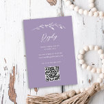 Cartons Réponse Rustic Lavender Fleur sauvage en ligne QR Code Mar<br><div class="desc">Cette belle carte de réponse mariage rustique présente un joli arrière - plan violet lavande avec un brin fleur sauvage dessiné à la main et une élégante typographie en blanc. Modifiez le code QR en utilisant votre propre URL de site Web mariage afin que vos invités puissent répondre en ligne....</div>