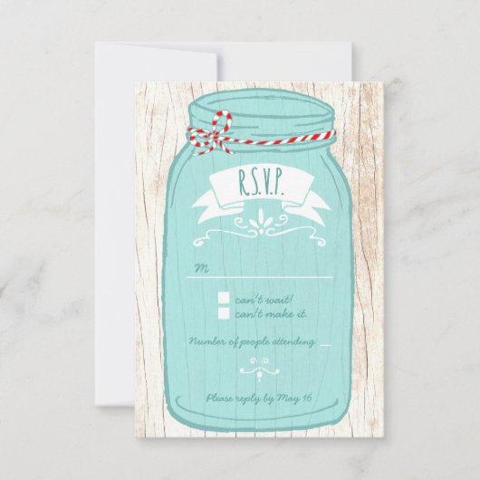Cartons Réponse Rustic Mason Jar sur l'écorce Mariage illustré (Devant)