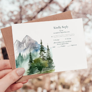 Cartons Réponse Rustic Mountain Forest Evergreen Tree Wedding