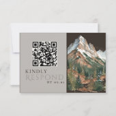 Cartons Réponse Rustic Mountain Landscape Watercolor Wedding QR (Dos)