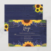 Cartons Réponse Rustic Navy Blue Gold Dentelle Tournesol Mariage R (Devant / Derrière)
