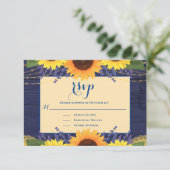 Cartons Réponse Rustic Navy Blue Gold Dentelle Tournesol Mariage R (Debout devant)