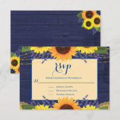 Cartons Réponse Rustic Navy Blue Gold Dentelle Tournesol Mariage R (Devant / Derrière)