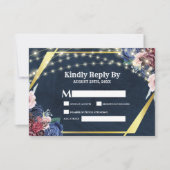 Cartons Réponse Rustic Navy Blue Gold String Mariage (Devant)