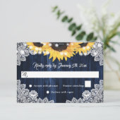 Cartons Réponse Rustic Navy Blue Wood Lace Sunflower Wedding (Debout devant)