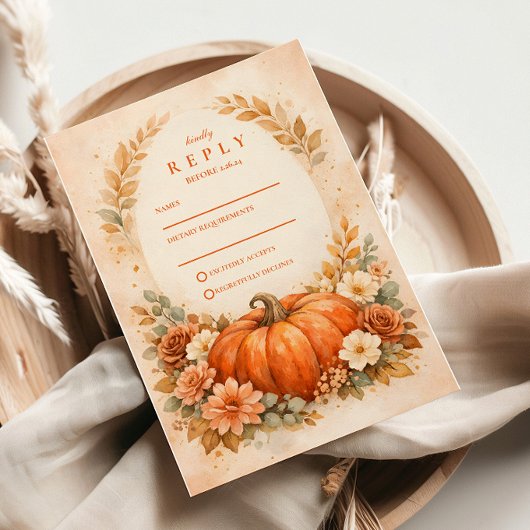 Cartons Réponse Rustic Pumpkin Floral Fall Wedding