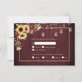 Cartons Réponse Rustic Sunflower Burgundy Wood Floral (Dos)