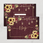 Cartons Réponse Rustic Sunflower Burgundy Wood Floral (Devant / Derrière)