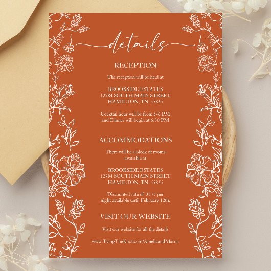 Cartons Réponse Rustic Terracotta Floral Details Enclosure Card