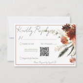 Cartons Réponse Rustic Terracotta Rust Flowers Mariage QR Code (Devant)