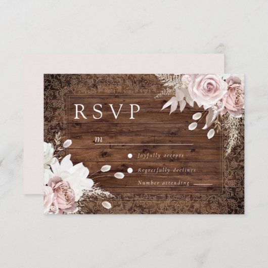 Cartons Réponse Rustic Vintage Blush Floral Wedding (Devant / Derrière)