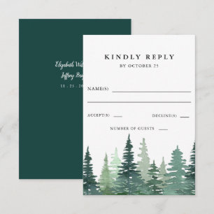 Cartons Réponse Rustic Watercolor Pine Forest Mariage d'hiver
