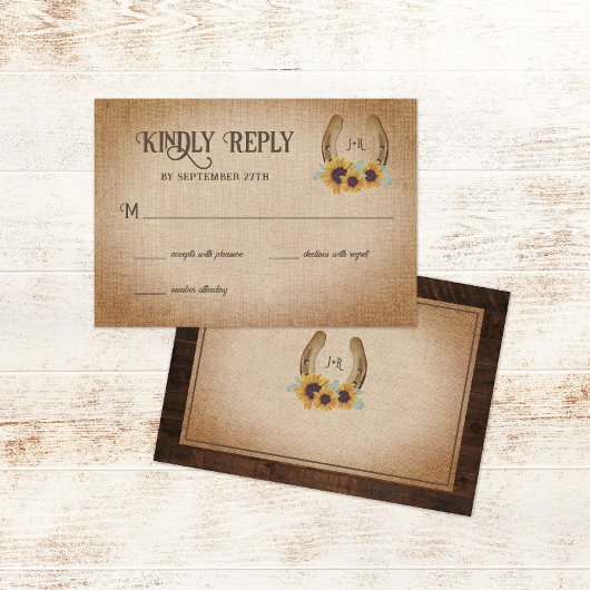 Cartons Réponse Rustic Western Horseshoe & Sunflowers Mariage