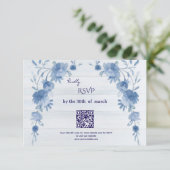 Cartons Réponse Rustic Wood  Blue Floral Elegant Wedding  (Debout devant)