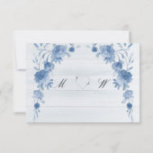 Cartons Réponse Rustic Wood  Blue Floral Elegant Wedding  (Dos)