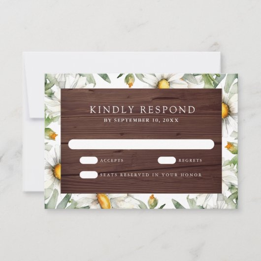 Cartons Réponse Rustic Wood Daisies Floral Wedding (Devant)