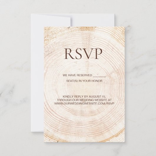 Cartons Réponse Rustic Wood Slice Tree Ring Wedding reserved seats (Devant)