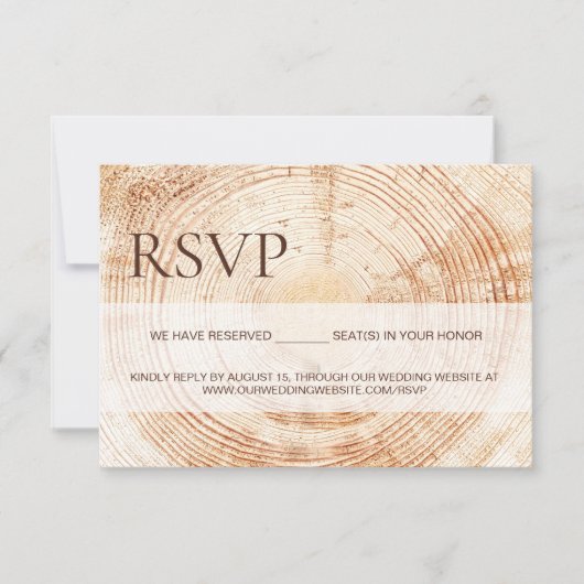 Cartons Réponse Rustic Wood Slice Tree Ring Wedding reserved seats (Devant)