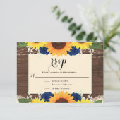 Cartons Réponse Rustic Wood Sunflower Marine Blue Roses Mariage RS (Debout devant)