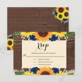 Cartons Réponse Rustic Wood Sunflower Marine Blue Roses Mariage RS (Devant / Derrière)