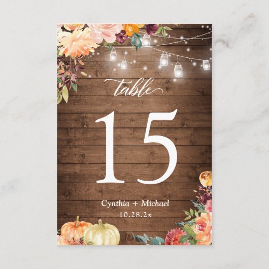 Cartons Réponse Rustique Automne Floral Lumières Mariage Numéro de (Dos)