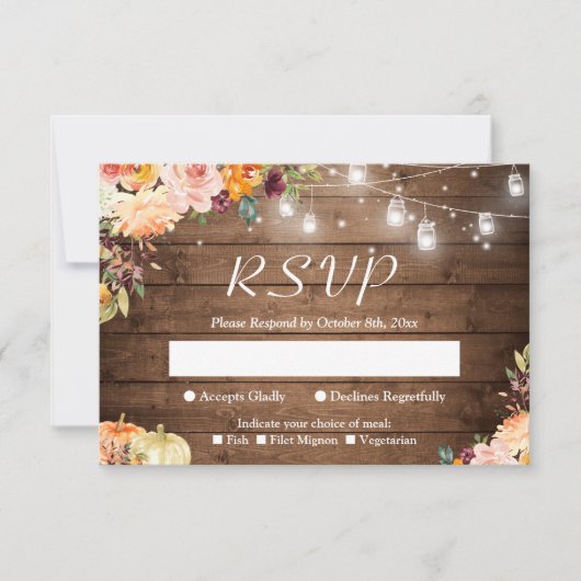 Cartons Réponse Rustique Automne Floral Mason Jar Lumières Mariage (Devant)