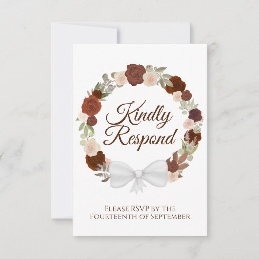 Cartons Réponse Rustique Automne Floral Wreath Rose Mariage (Devant)
