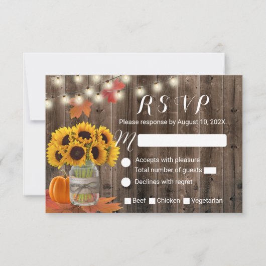 Cartons Réponse Rustique Autumn Sunflower Jar Mariage Citrouille R (Devant)